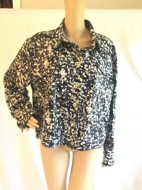 Notations Black & White Patterned Button-Front Shirt Jacket NWOT